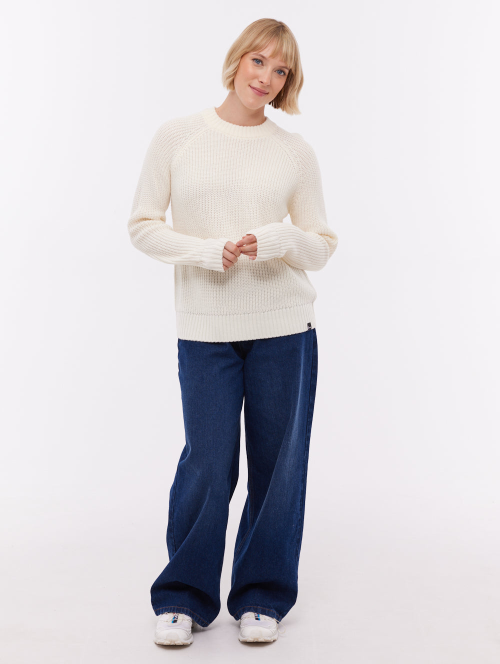 Georgiana Raglan Crew Neck Sweater - White