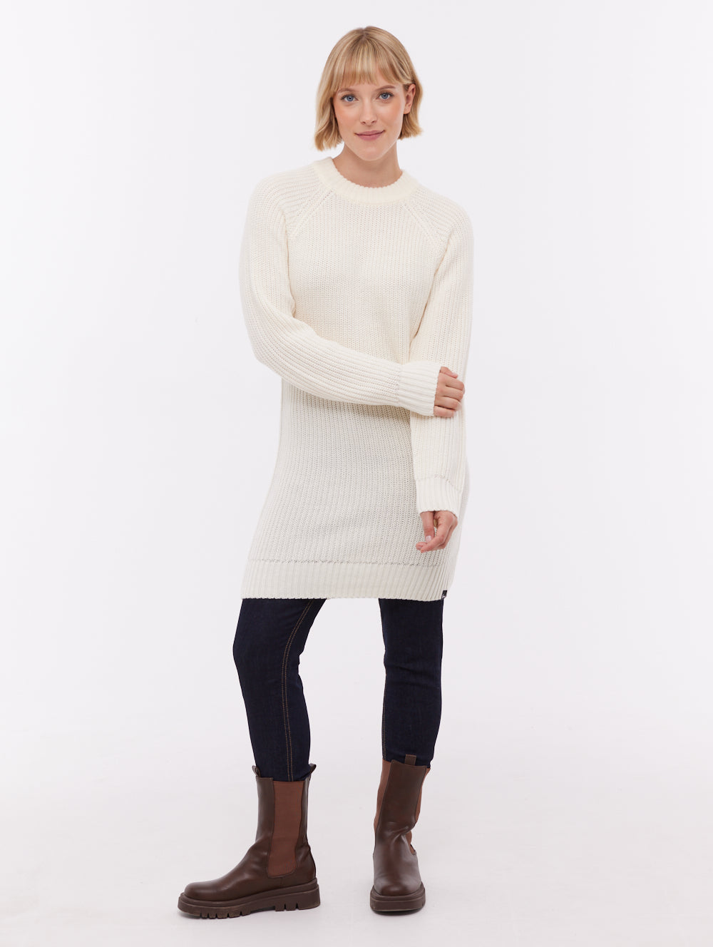 Karlie Rib Knit Sweater Dress - White