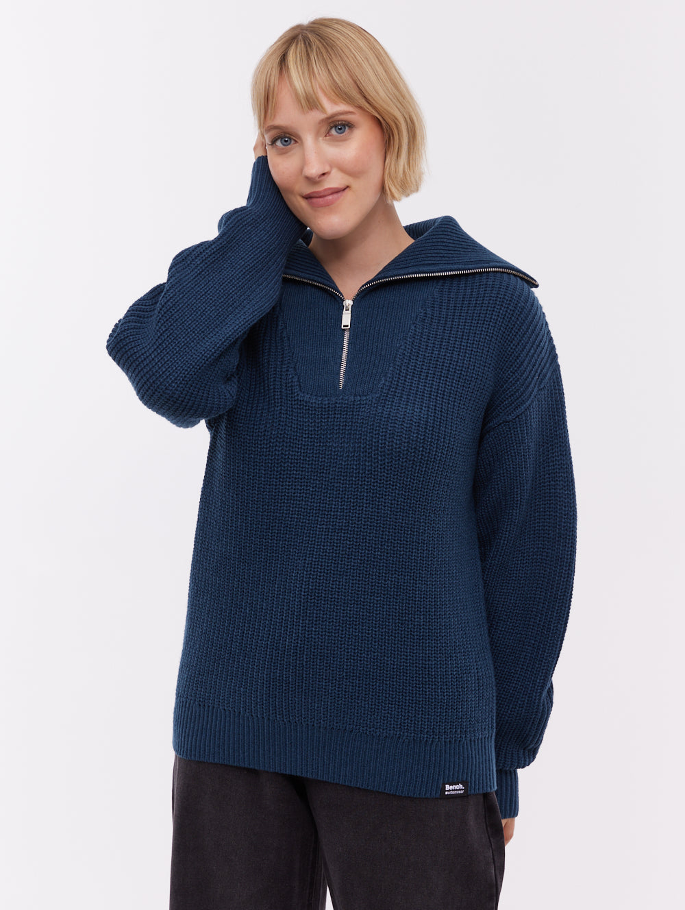 Audreena Blue NY018 Knit 1/4 Zips Oversized Collar Shot 1