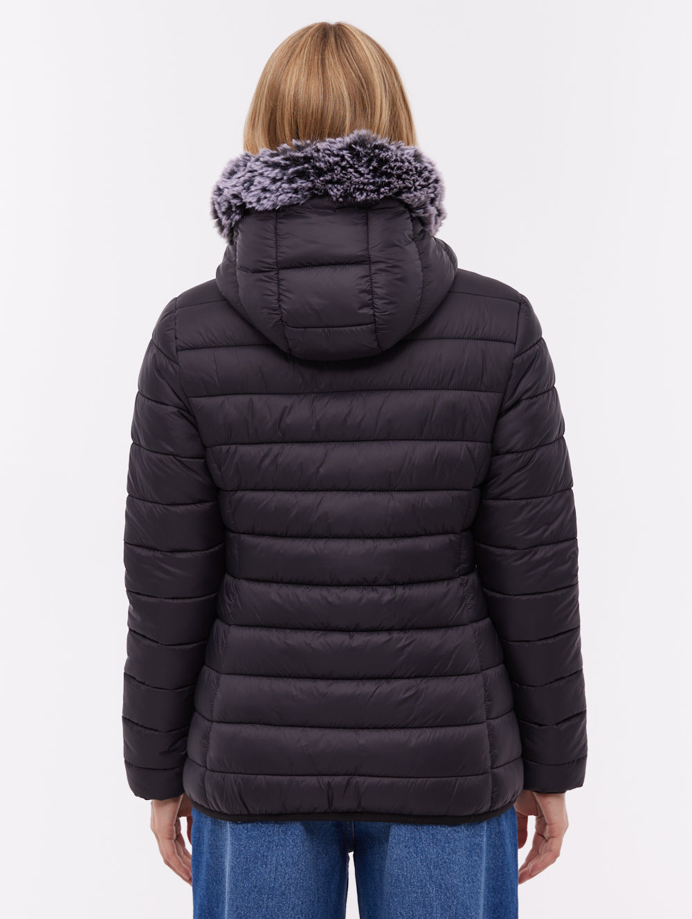 Harel Black BK001 Outerwear Jackets With Faux Fur Hood Shot 4