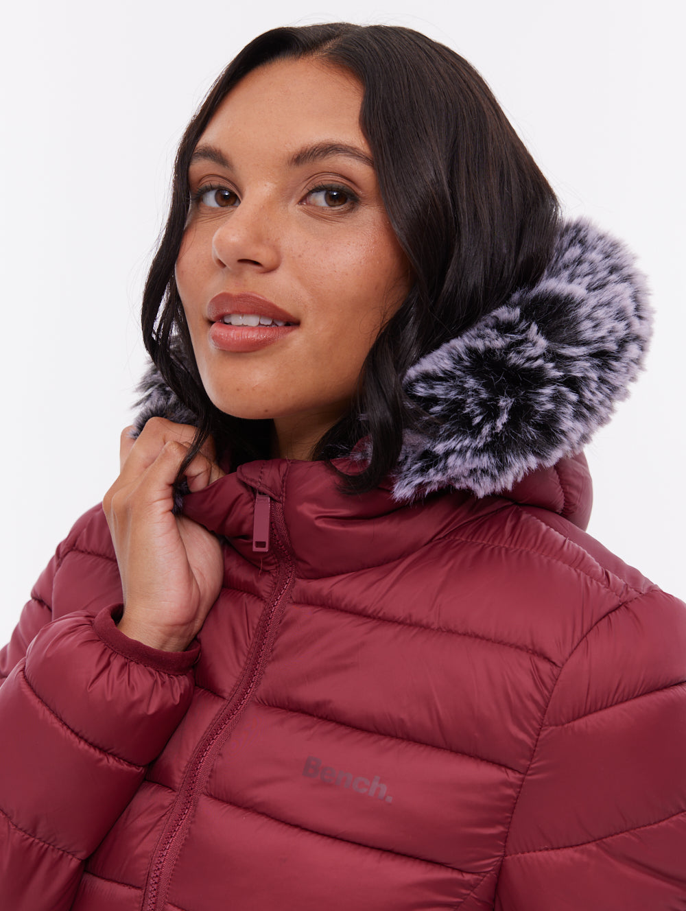 Harel Red BU028 Outerwear Jackets With Faux Fur Hood Shot 2