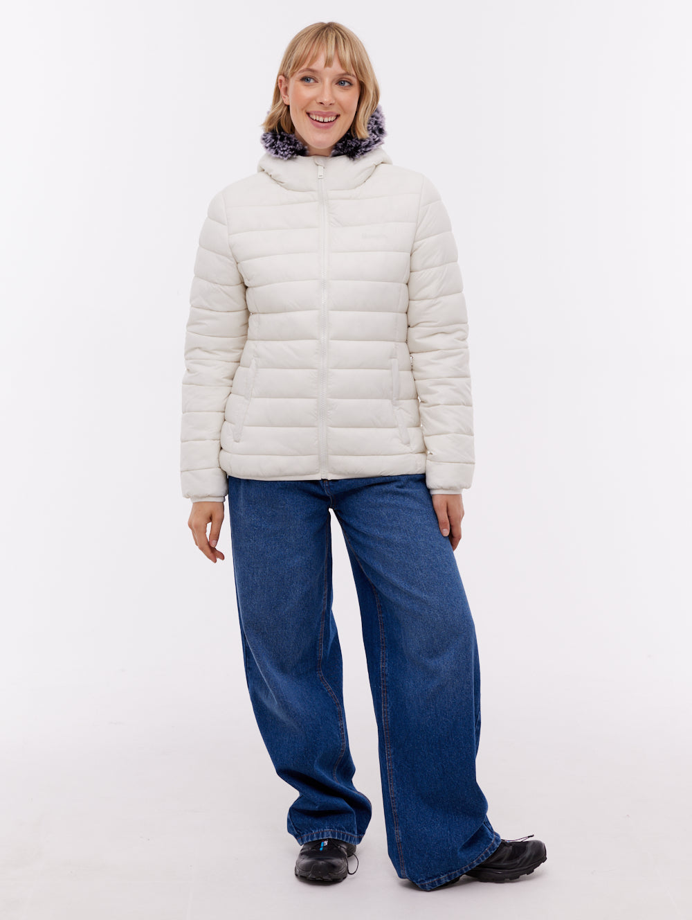 Harel White WH007 Outerwear Jackets With Faux Fur Hood Shot 2