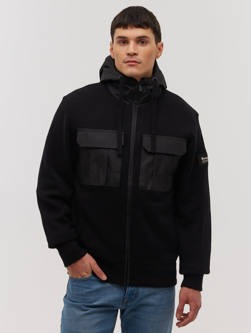 Minski Chest Pocket Zip-Up Hooded Sweater