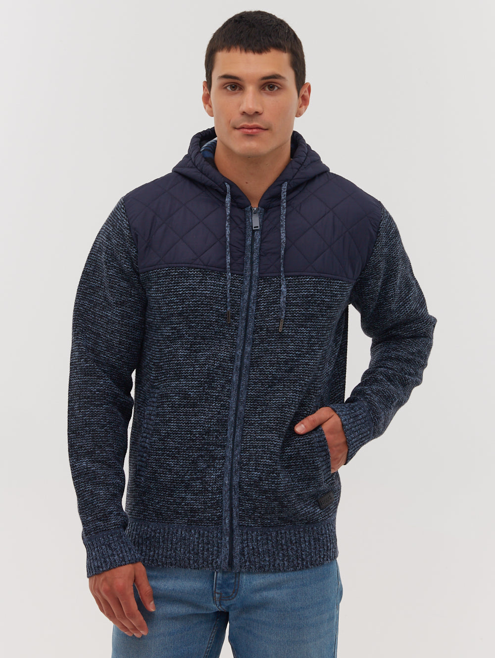 Kravitz Quilted Yoke Hooded Zip-Up Sweater