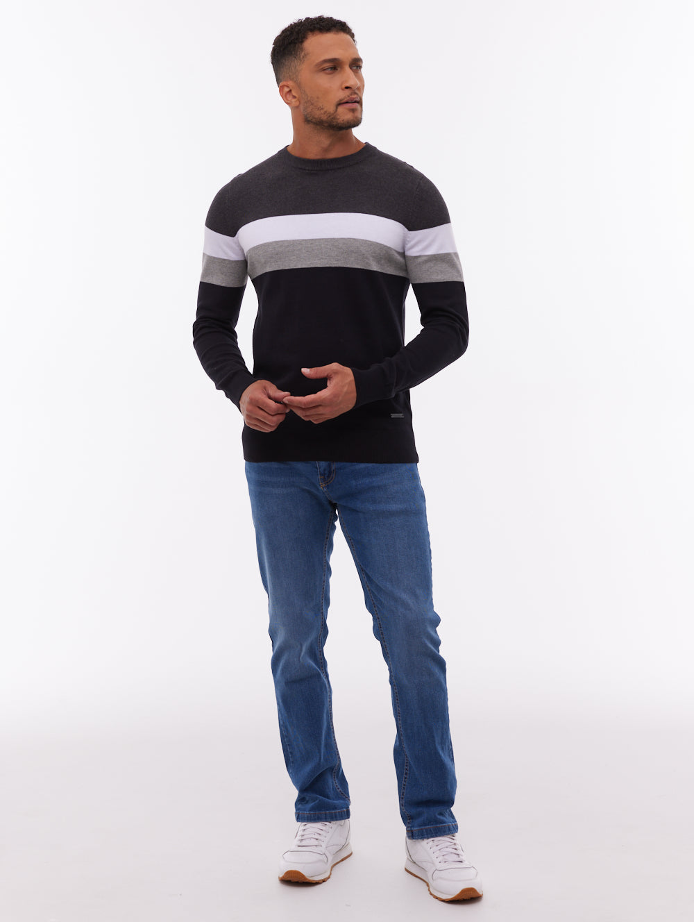 Jayani Black BK001 Knit Crews Striped Colourblock  Shot 1