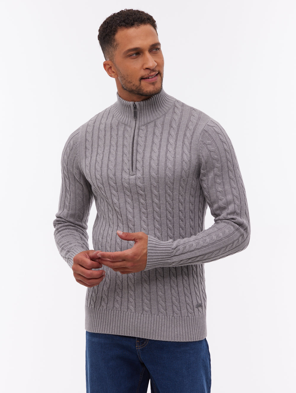 Rasola Grey GY001X Knit 1/4 Zips Cable 7 Gauge Shot 1