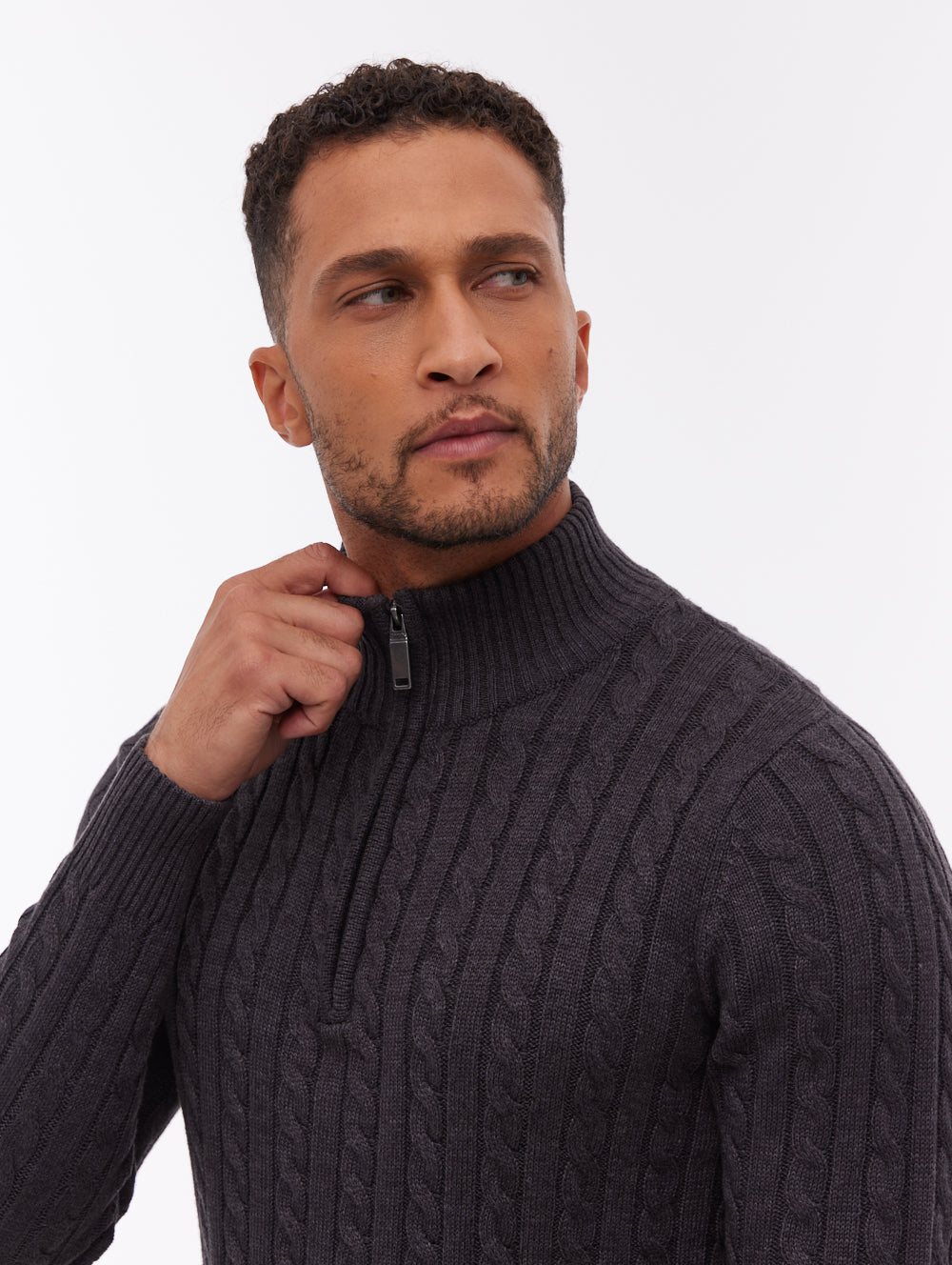 Rasola Grey GY002X Knit 1/4 Zips Cable 7 Gauge Shot 2