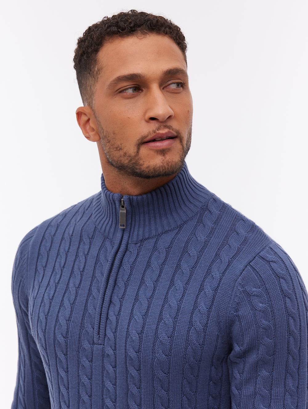 Rasola Blue NY030 Knit 1/4 Zips Cable 7 Gauge Shot 2