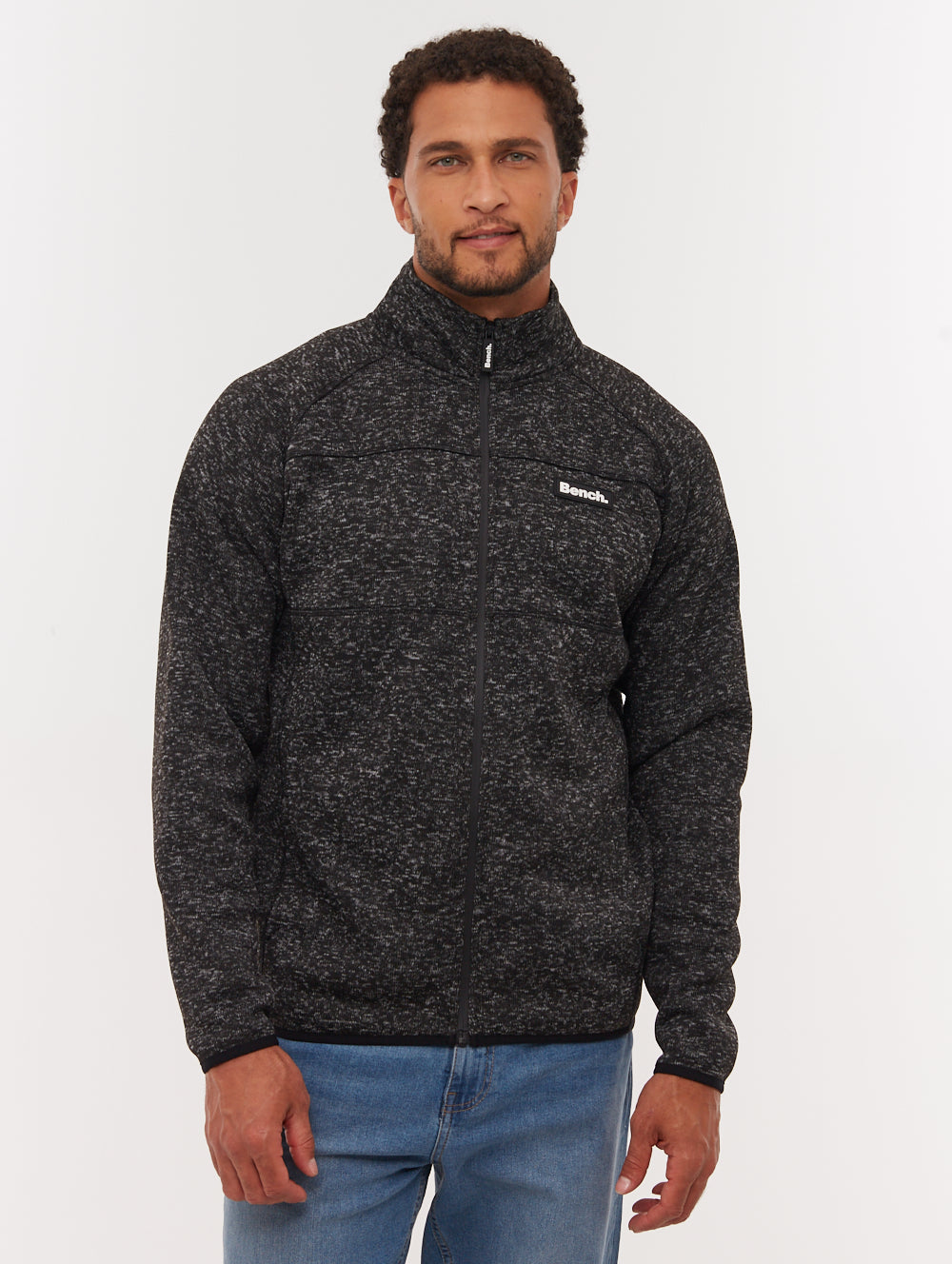Middeo Fleece Funnel-Neck Zip-Up - Black