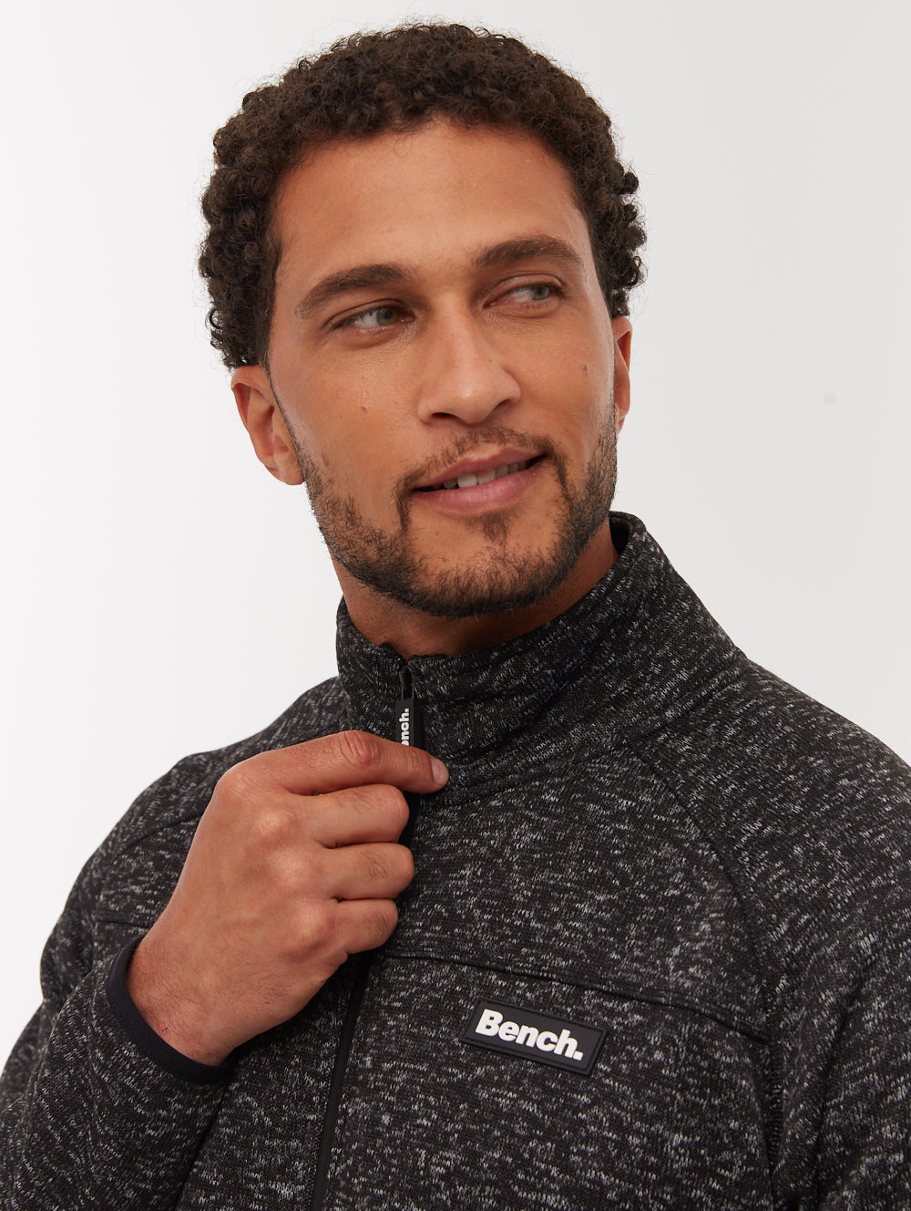 Middeo Fleece Funnel-Neck Zip-Up - Black