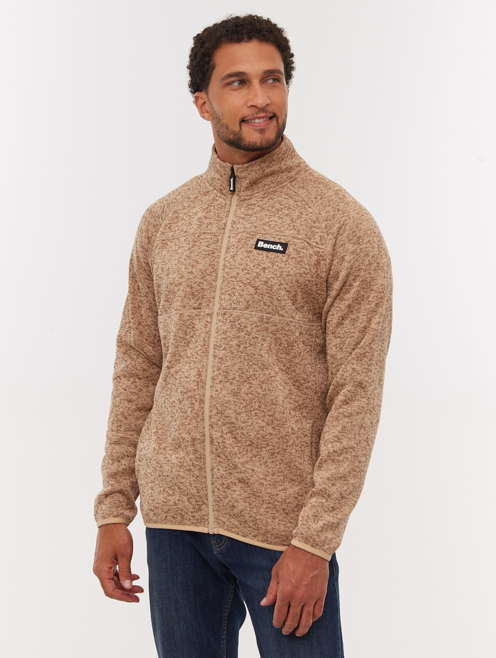 Middeo Fleece Funnel-Neck Zip-Up - Beige