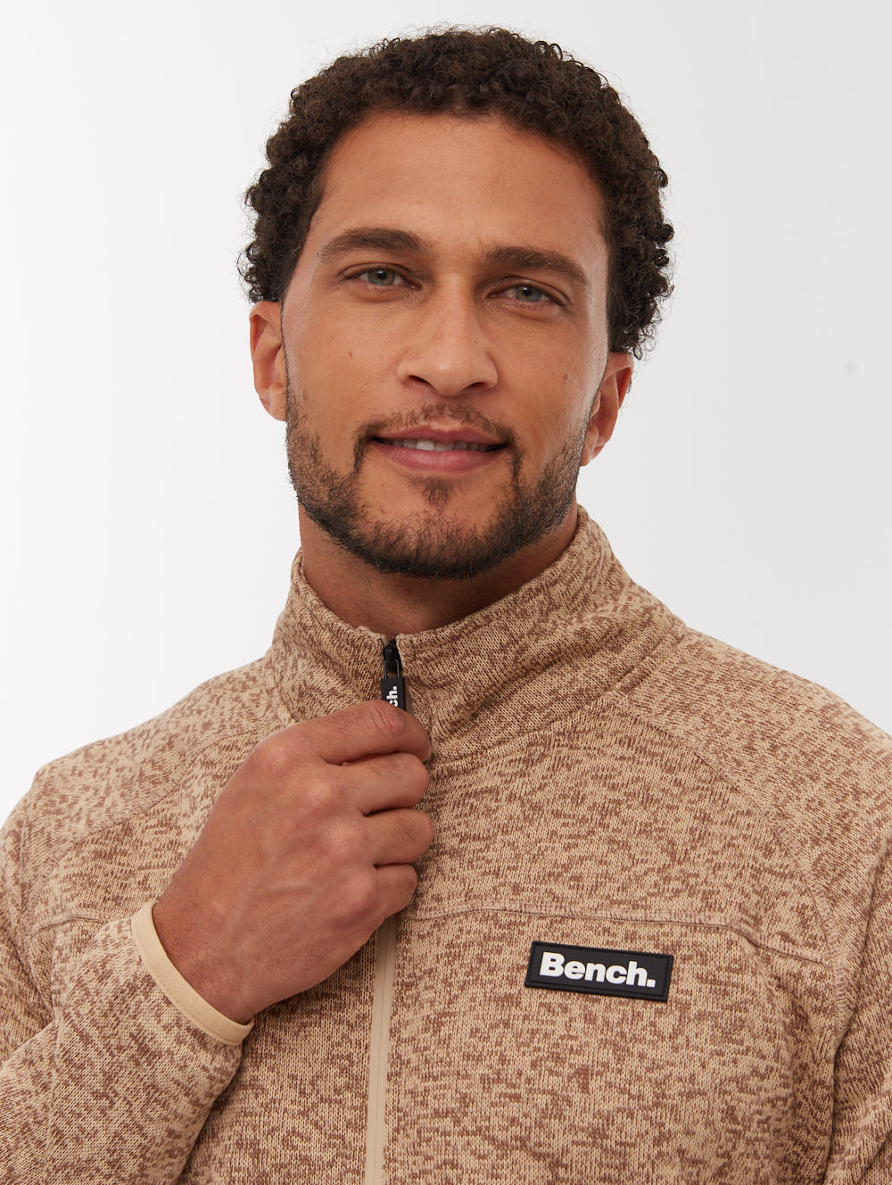 Middeo Fleece Funnel-Neck Zip-Up - Beige