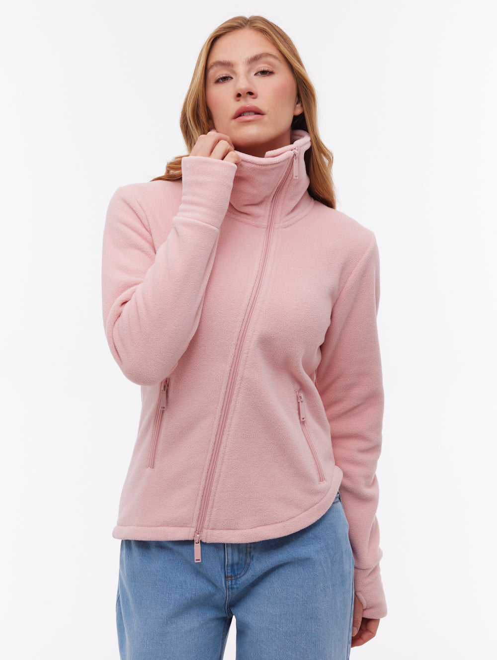 Symmy Asymmetric Zip-Up Funnel Neck - Pink