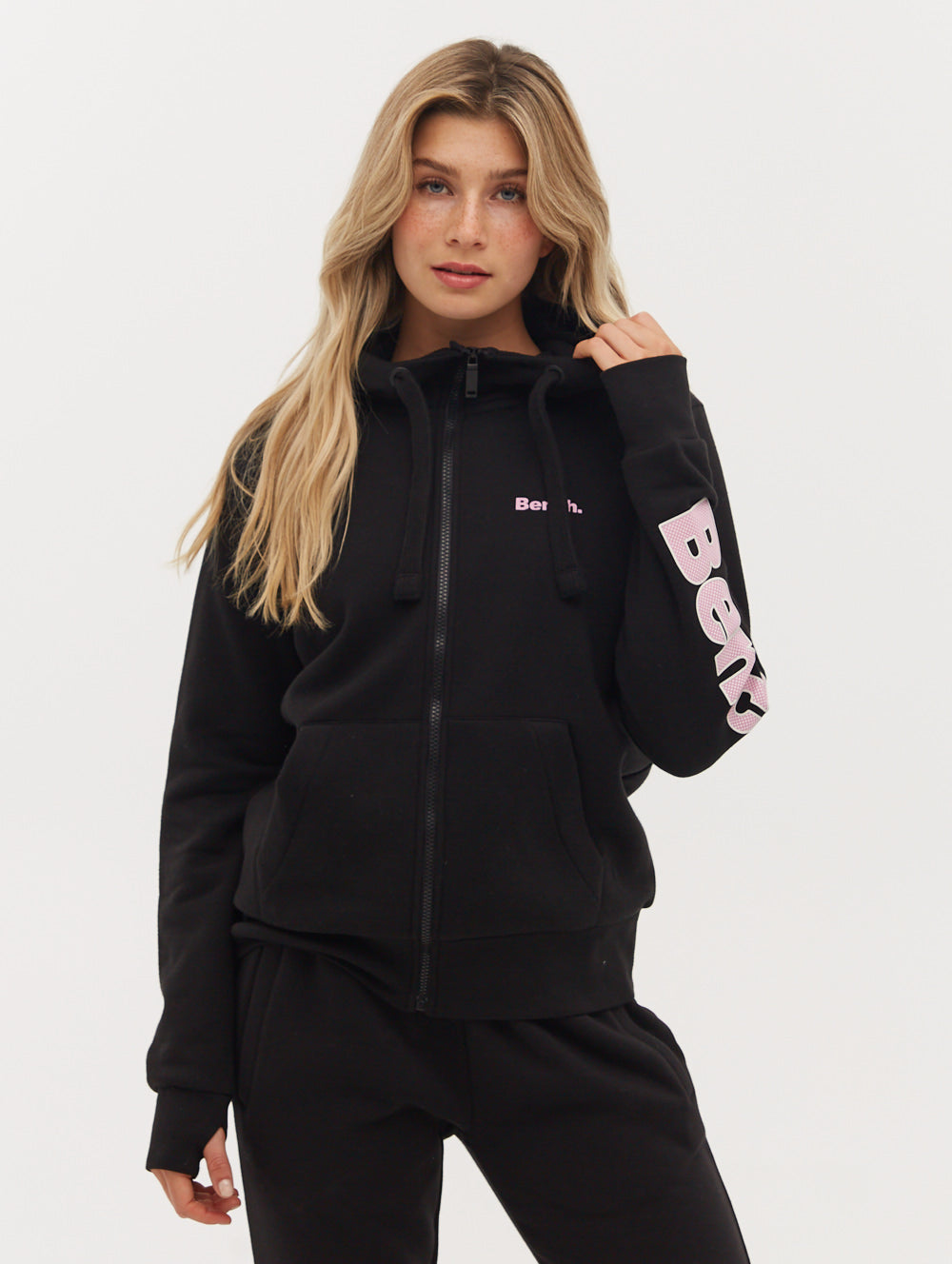 Darcine Zip-Up Hoodie with Sleeve Logo