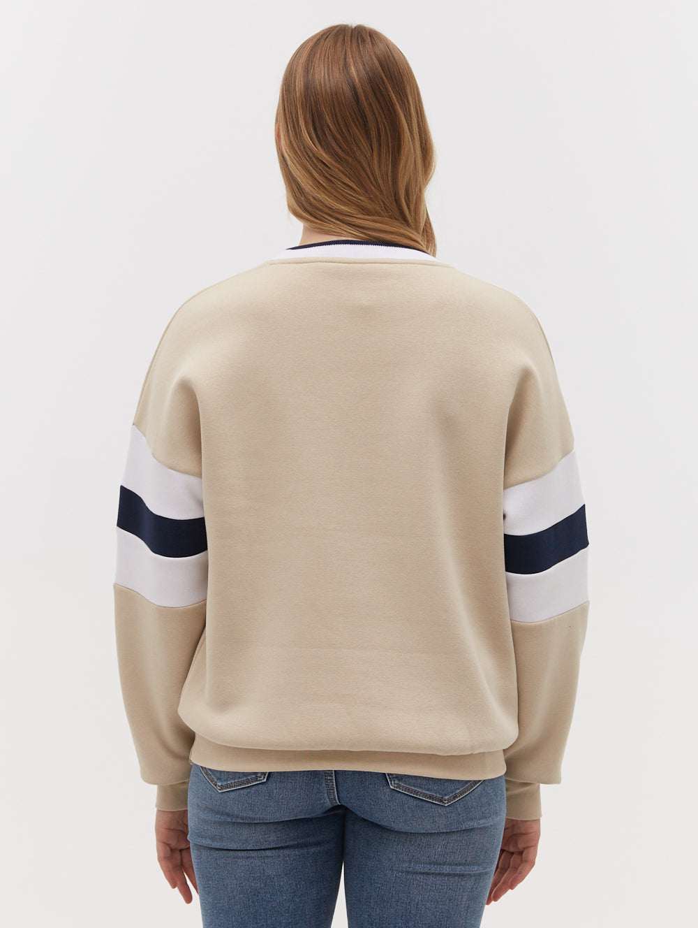 Hendra Stripe Sleeve Crew Neck Sweatshirt