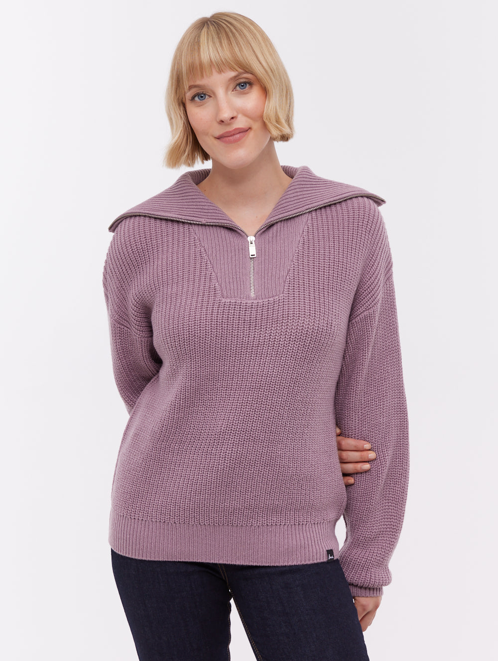 Thurynn Oversize Zippered Funnel Sweater - Purple
