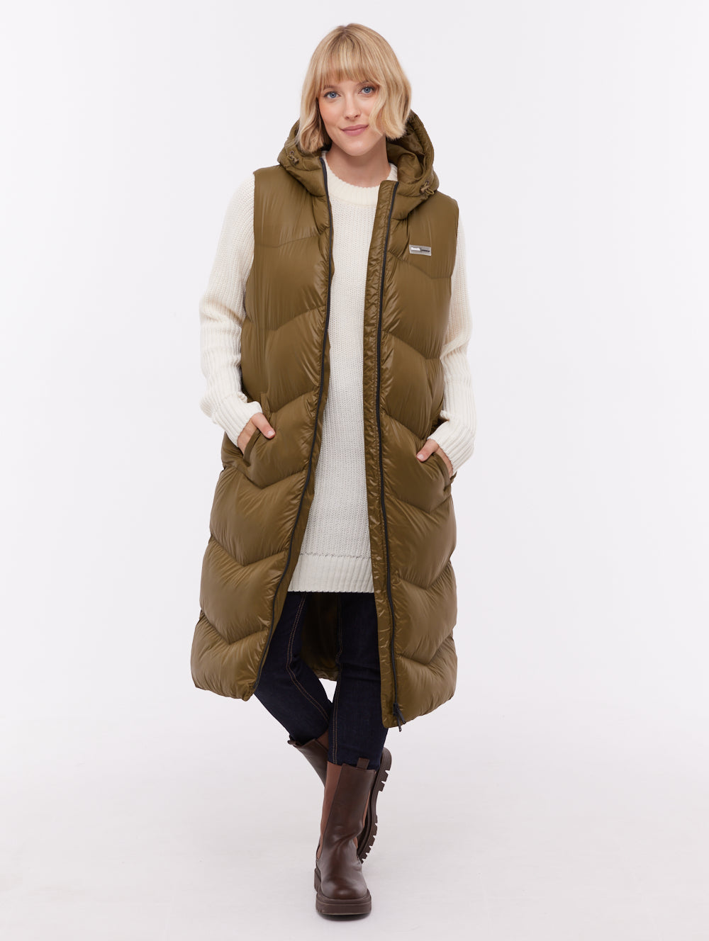 Saz Longline Hooded Vest - Green