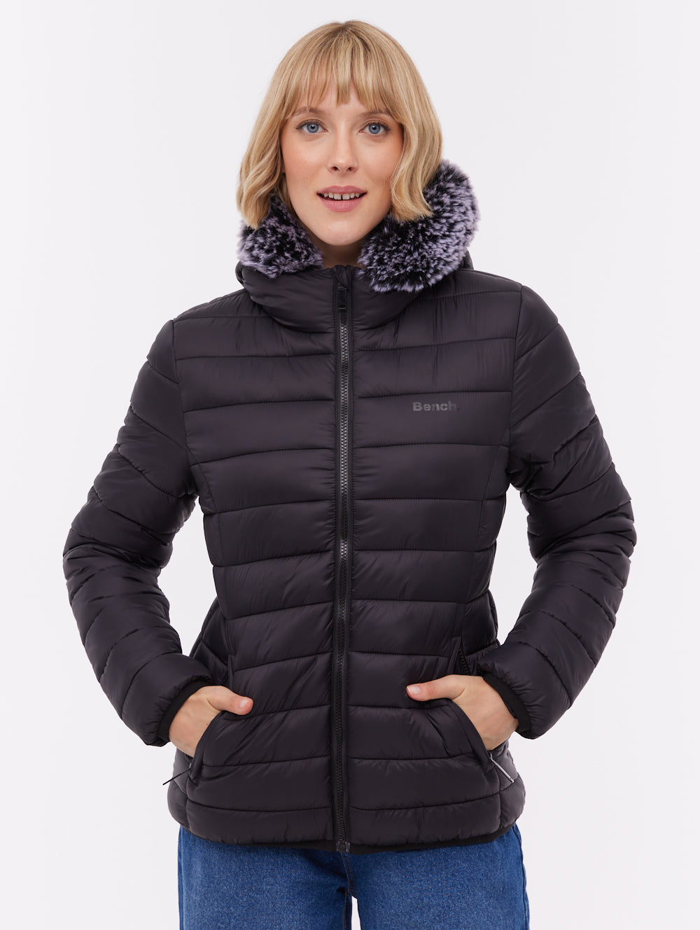 Harel Black BK001 Outerwear Jackets With Faux Fur Hood Shot 1