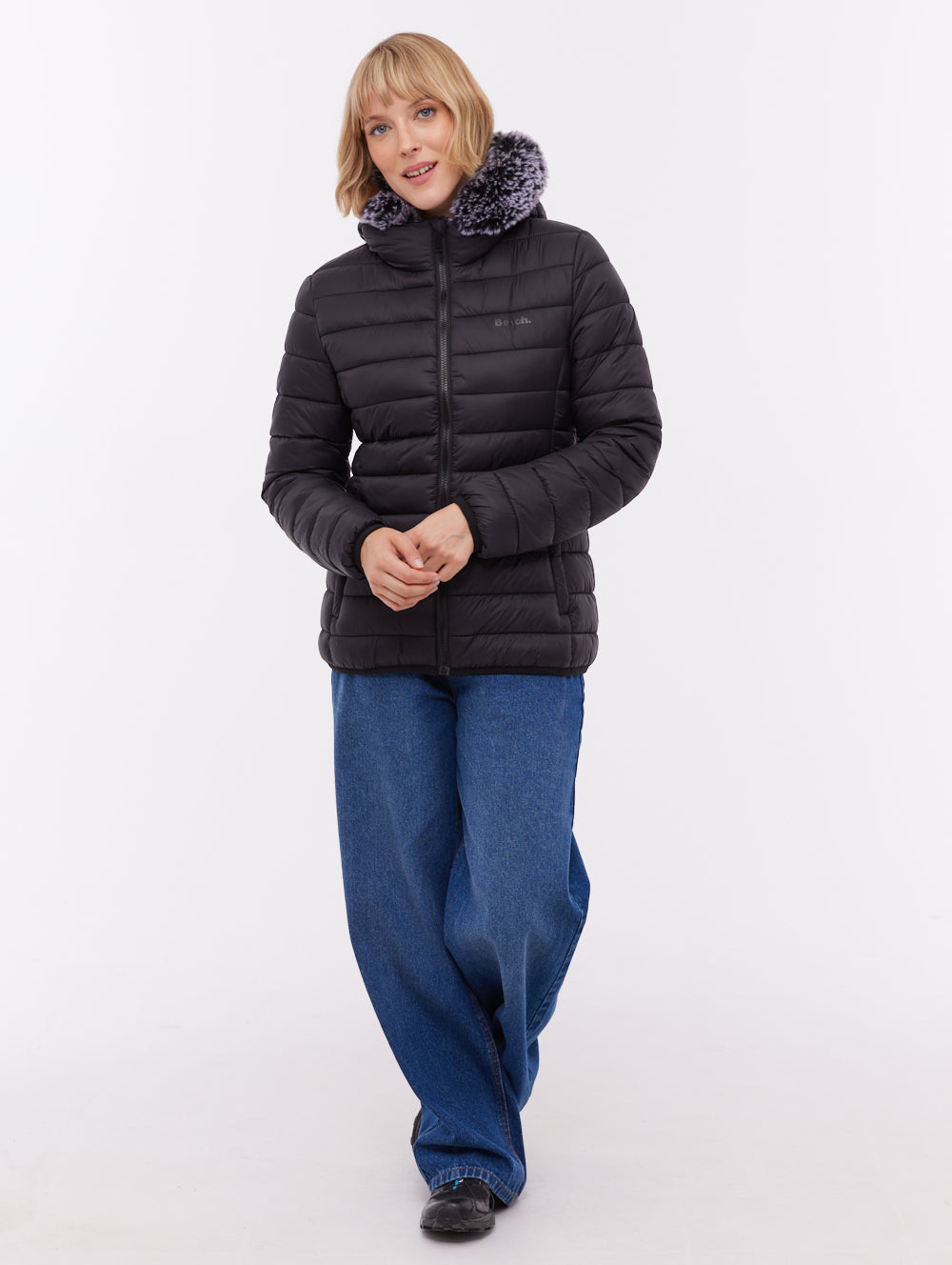 Harel Black BK001 Outerwear Jackets With Faux Fur Hood Shot 2