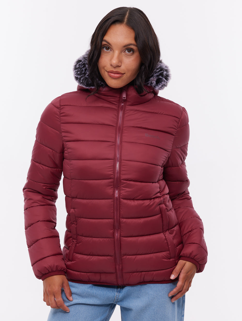 Harel Red BU028 Outerwear Jackets With Faux Fur Hood Shot 1