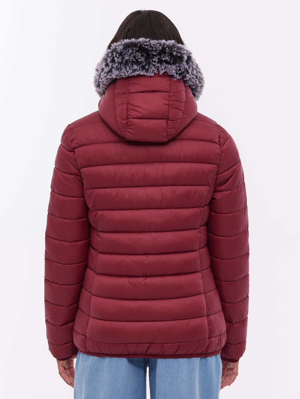 Harel Red BU028 Outerwear Jackets With Faux Fur Hood Shot 3