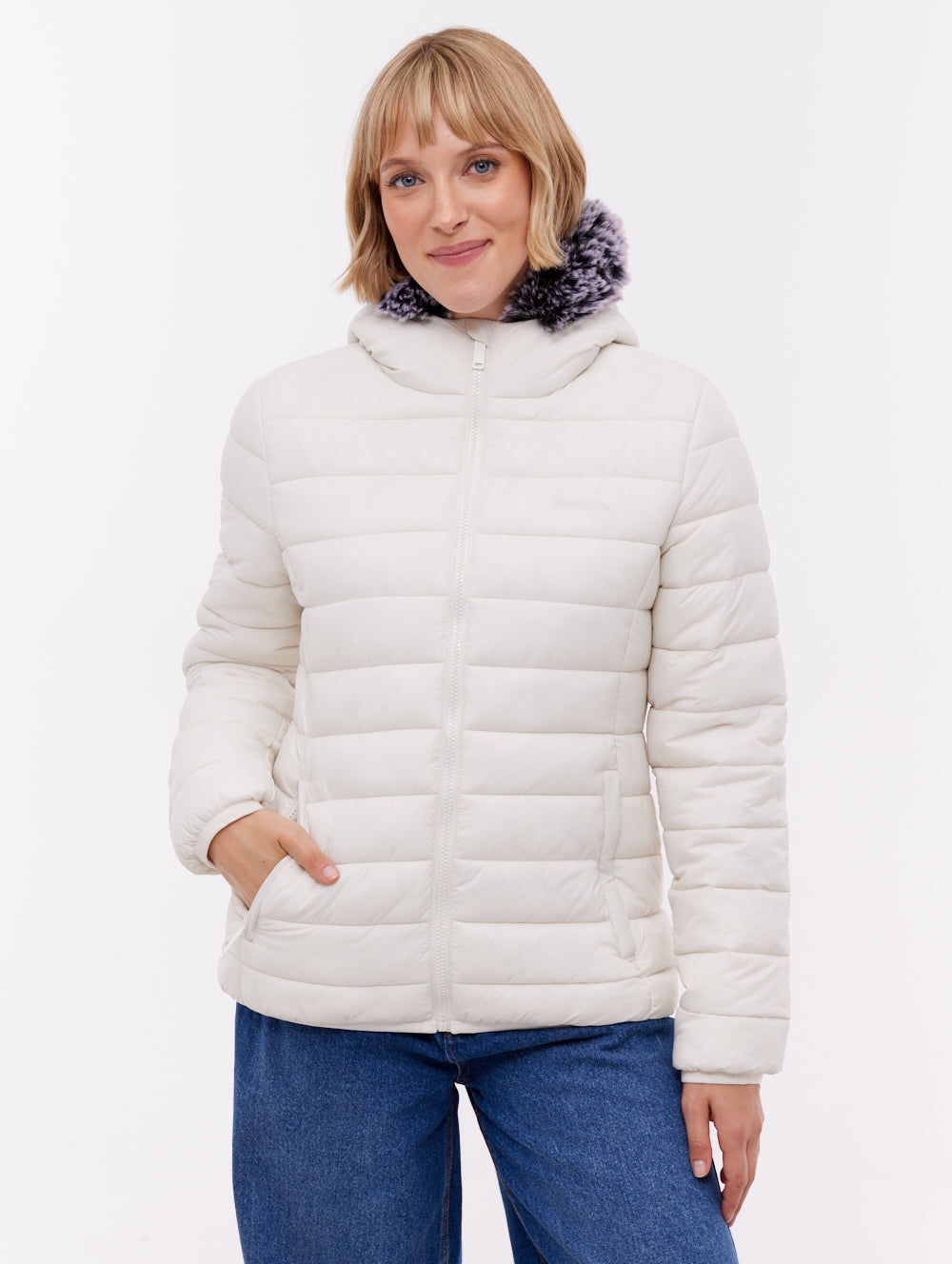 Harel White WH007 Outerwear Jackets With Faux Fur Hood Shot 1