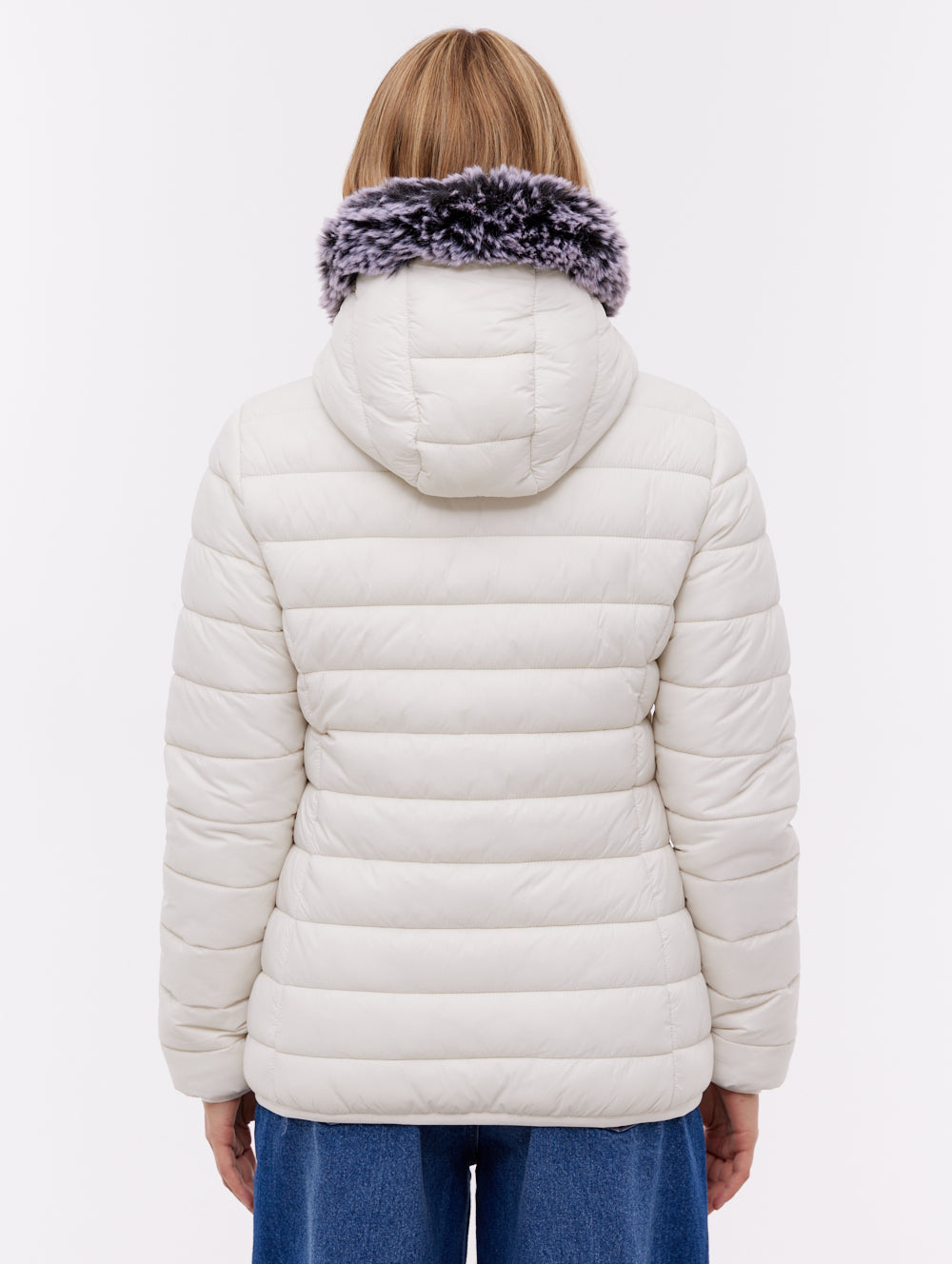 Harel White WH007 Outerwear Jackets With Faux Fur Hood Shot 4