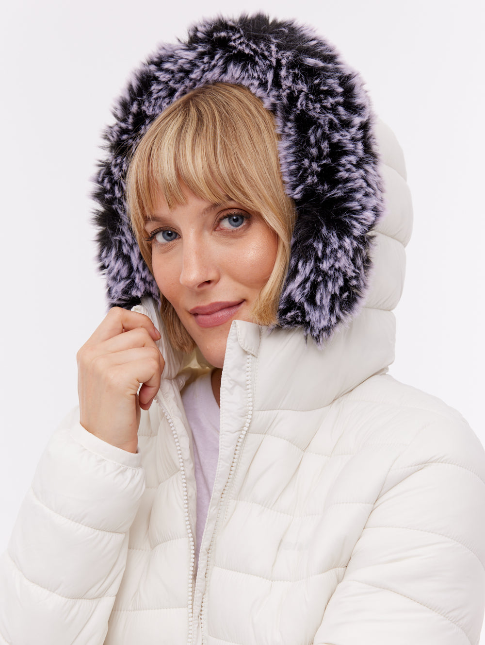 Harel White WH007 Outerwear Jackets With Faux Fur Hood Shot 3