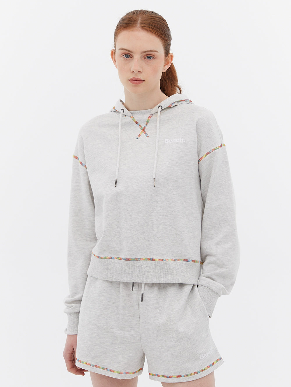 French Terry Cropped Hoodie with Multi Colour Stitch