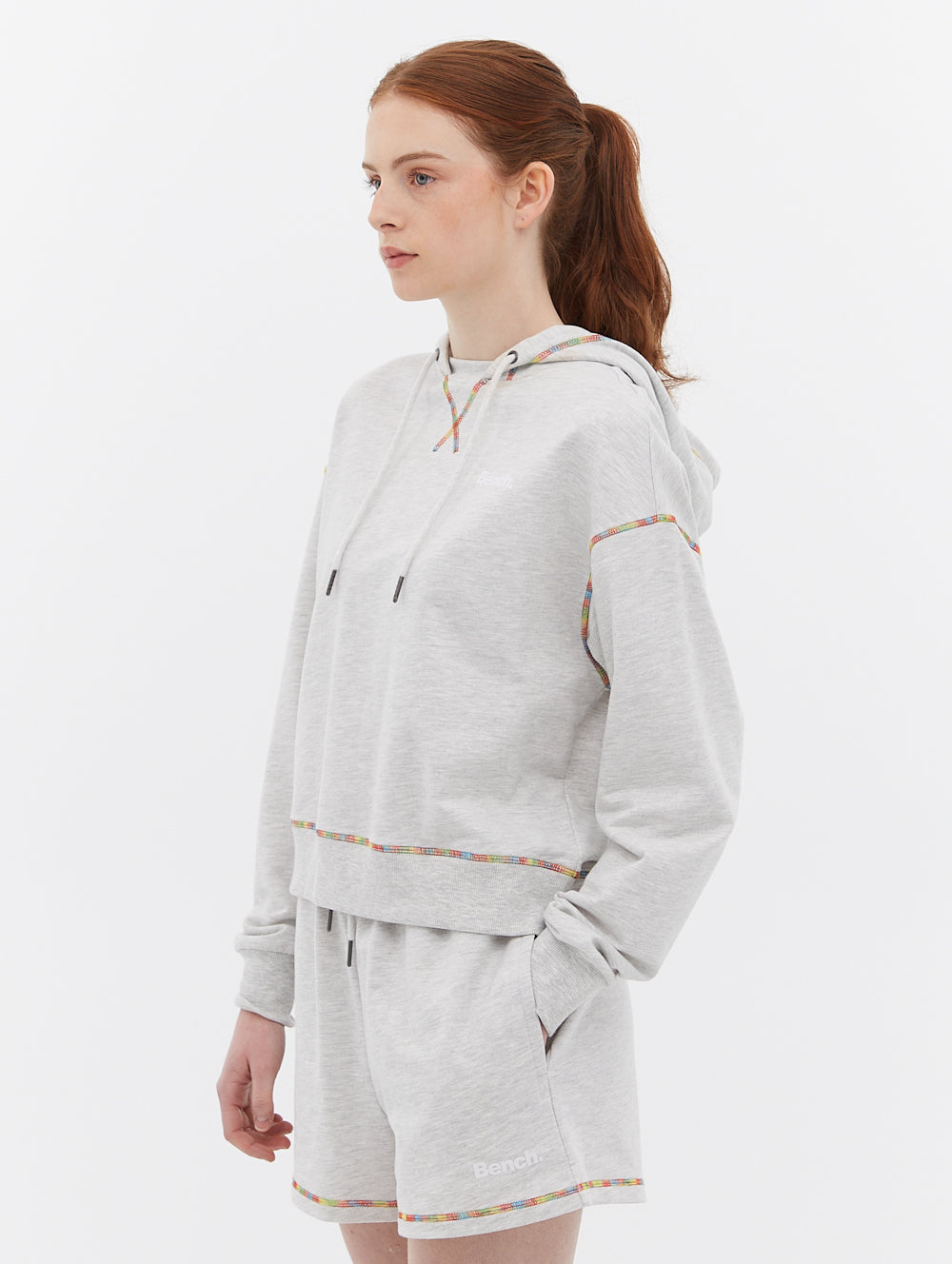 French Terry Cropped Hoodie with Multi Colour Stitch