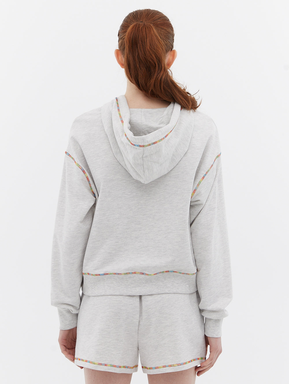 French Terry Cropped Hoodie with Multi Colour Stitch